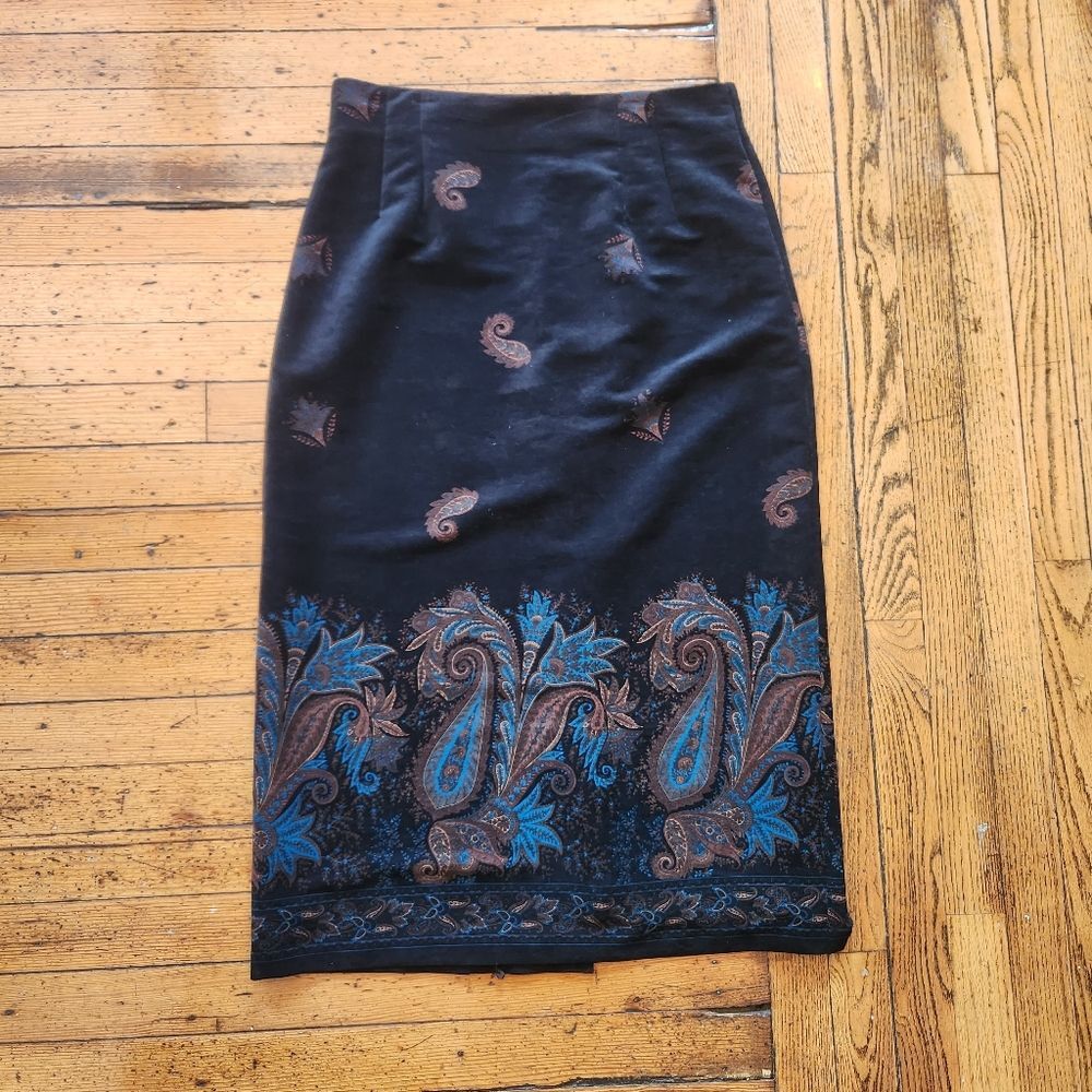 Briggs New York Vintage Paisley Print Midi Skirt‎ Black Size 14